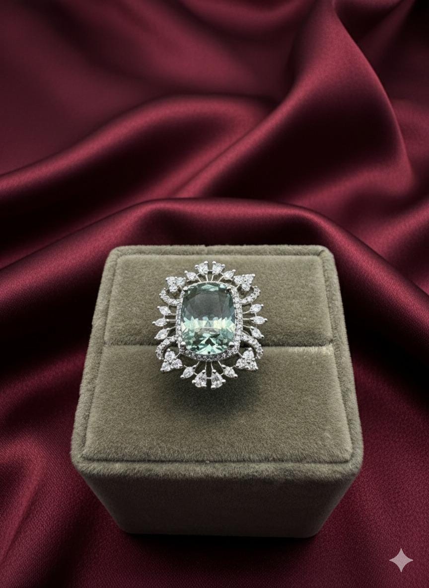 Vintage Style Aquamarine Ring – Silver Adjustable Cocktail Ring - Image 3