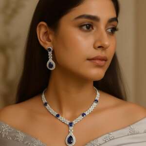 Sapphire Dream Necklace & Earrings Set | Luxury Diamond Accents
