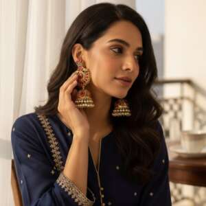 Red Jadao Jhumka Earrings | Gold Plated Pearl Dangle Earrings | Bridal Indian Traditional Jewelry