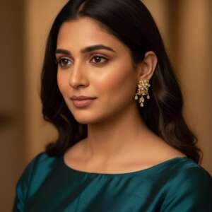 Bollywood Indian Designer monzonite medium length statement earrings gold finish,Victorian,Ad stones