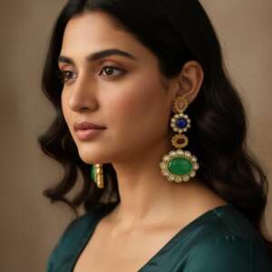 Multicolor Kundan Statement doublet Earrings | Antique Gold Polki Dangler Jewelry | Indian Bridal & Festive Ethnic Earrings