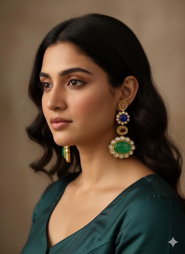 Multicolor Kundan Statement doublet Earrings | Antique Gold Polki Dangler Jewelry | Indian Bridal & Festive Ethnic Earrings