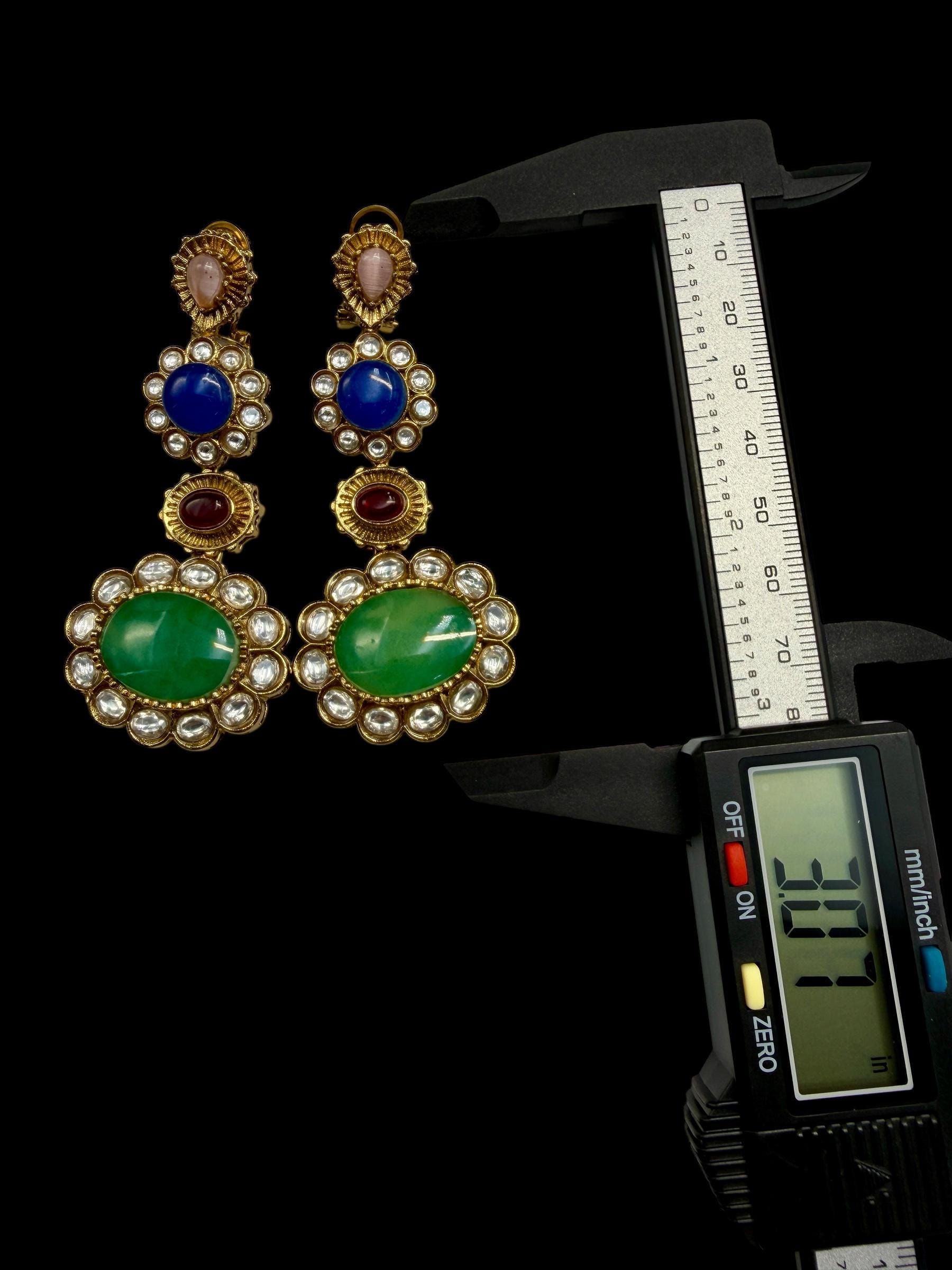 Multicolor Kundan Statement doublet Earrings | Antique Gold Polki Dangler Jewelry | Indian Bridal & Festive Ethnic Earrings - Image 4