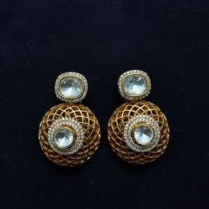 Gold Lattice Statement Earrings | CZ Crystal, Bridal Jewelry