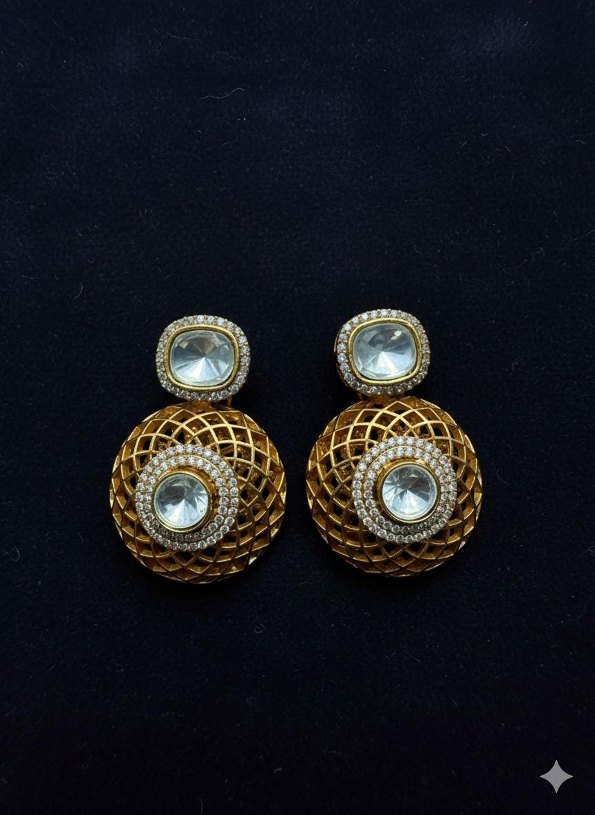Gold Lattice Statement Earrings | CZ Crystal, Bridal Jewelry