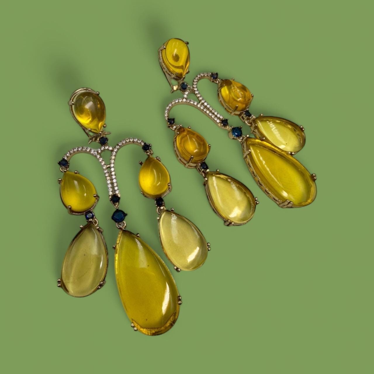 Yellow Crystal Drop Earrings | 22K Gold Plated Bridal Jewelry - Image 4
