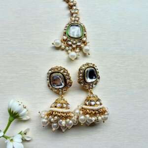 Kundan Jhumka Set | Pearl Maang Tikka, Indian Bridal Jewelry