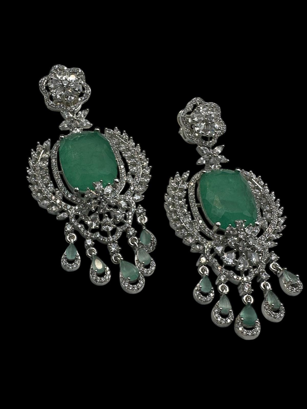 Luxury Emerald Green Necklace Set | rhodium Plated Bridal Jewelry with Earrings | High-End Designer Statement Set | Wedding & Party Jewelry - Image 4