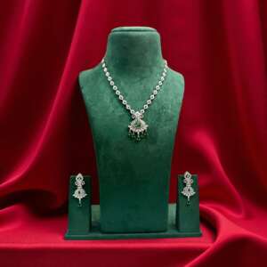 Silver Emerald Green Necklace Set | Indian ad  Jewelry | Bridal Wedding Necklace with Earrings