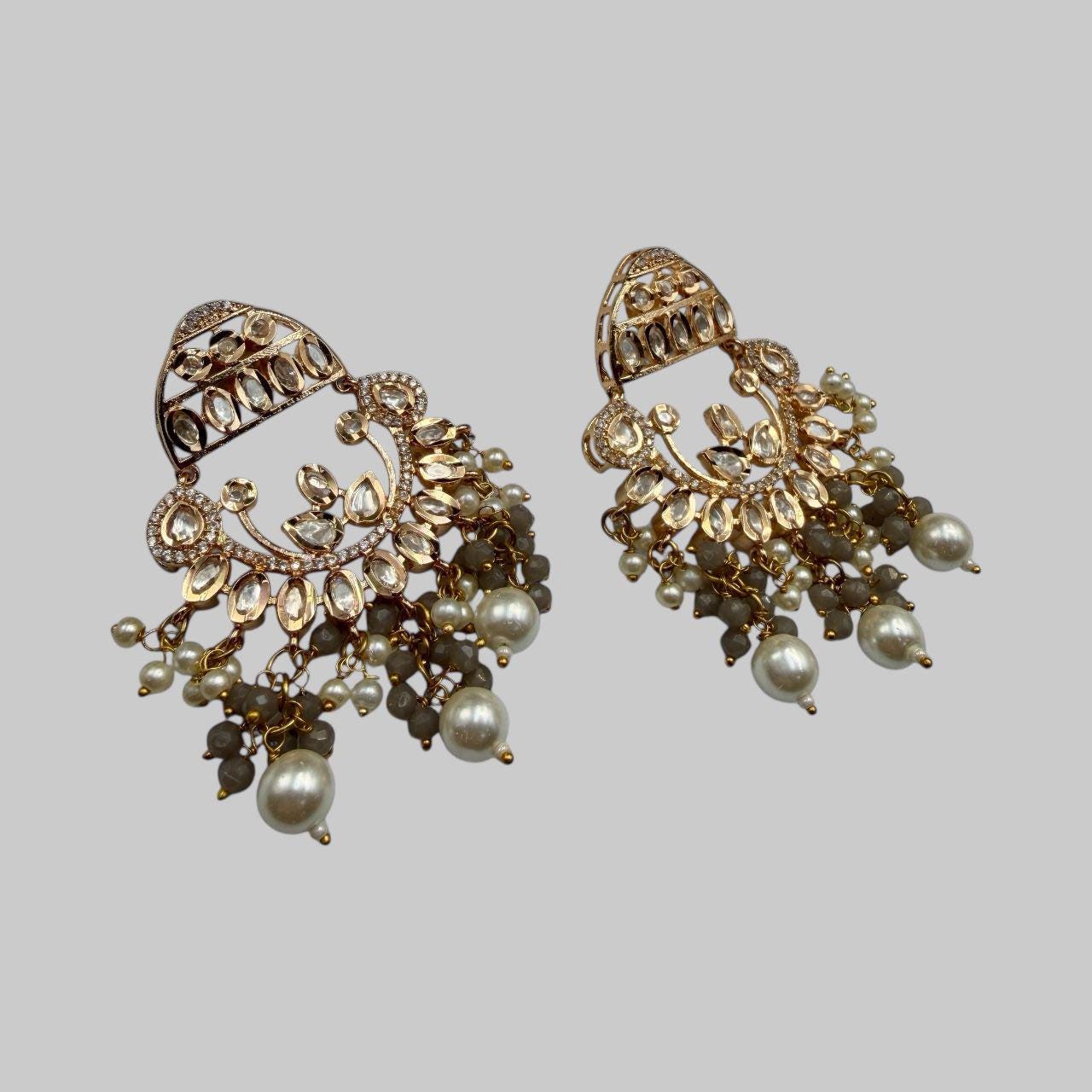 Antique Kundan Pearl mala Set | Vintage Polki Jewelry | Bridal Beaded Necklace with studs - Image 4