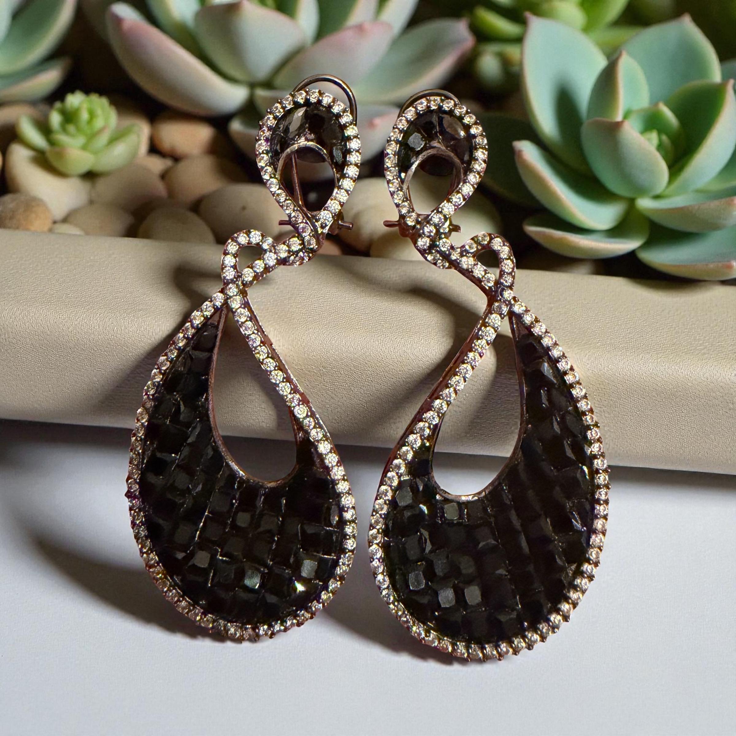 Bollywood Indian Designer black cz Earrings with micro ad cubic zarconia silver plated,Victorian - Image 3