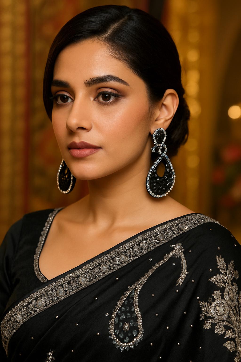 Bollywood Indian Designer black cz Earrings with micro ad cubic zarconia silver plated,Victorian - Image 2