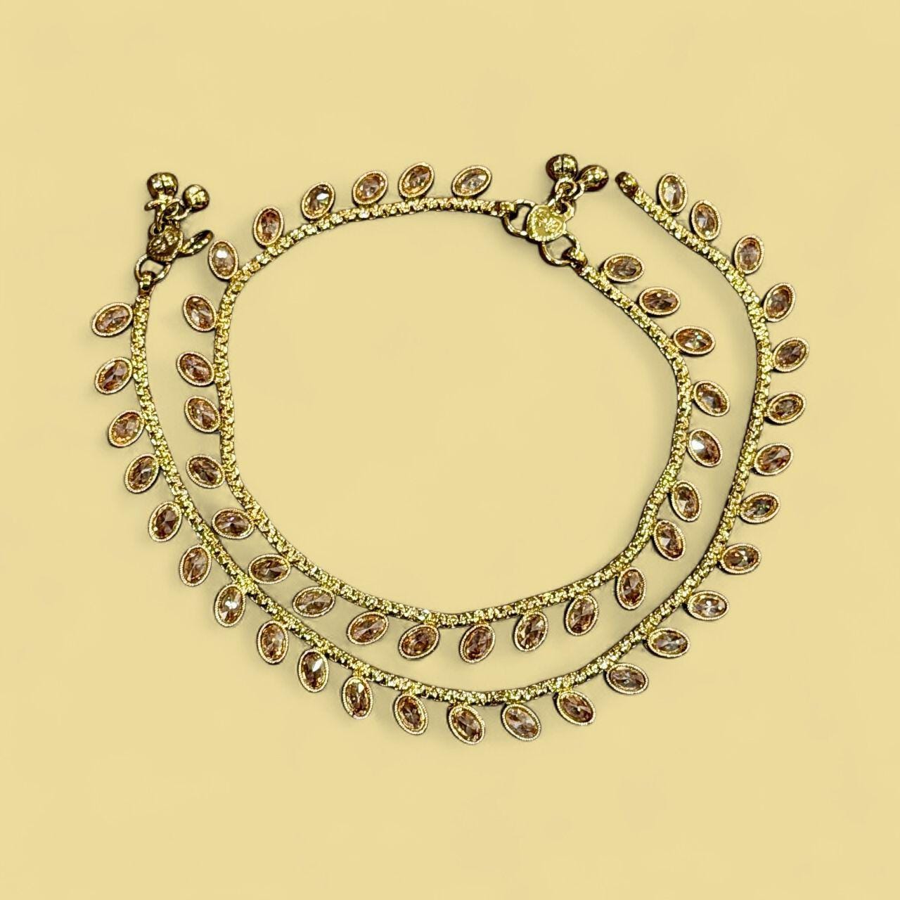 Gold Kundan Anklet Set | Indian Payal with CZ Stones | Bridal Foot Jewelry | Handmade Ethnic Anklets for Women | Traditional Jewelry