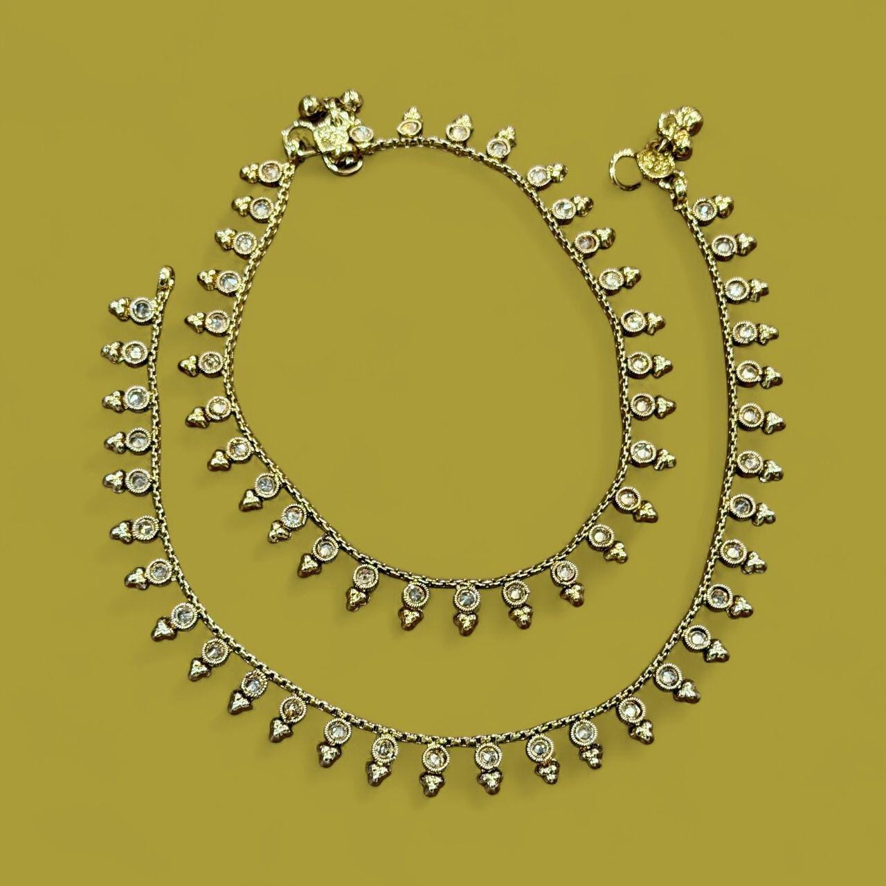 Gold Kundan Anklet Set | Indian Payal with CZ Stones | Bridal Foot Jewelry | Handmade Ethnic Anklets for Women | Traditional Jewelry - Image 4