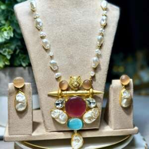 Sabyasachi inspired mala set in emerald multi  color