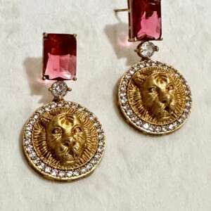 Sabyasachi  inspired Earrings with Pink Stones | Gold Tone Studs | Diamond Accents