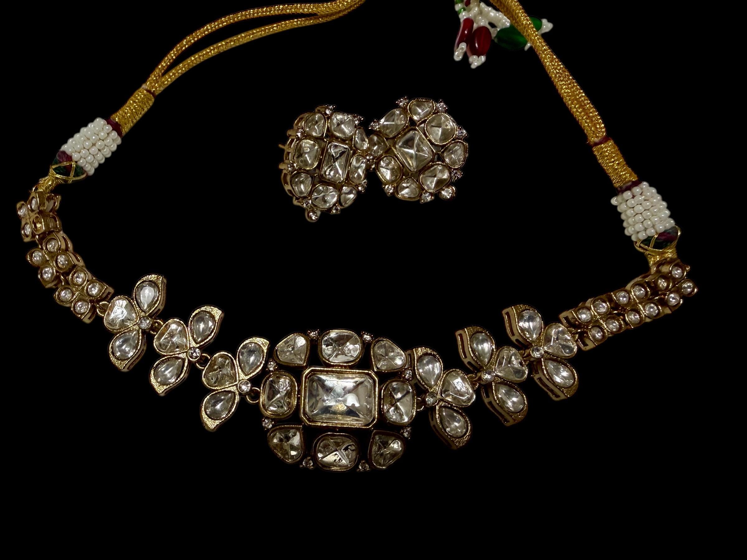 Bollywood Kundan polki Stone monzonite Necklace Set, Indian Bridal Jewelry - Image 4