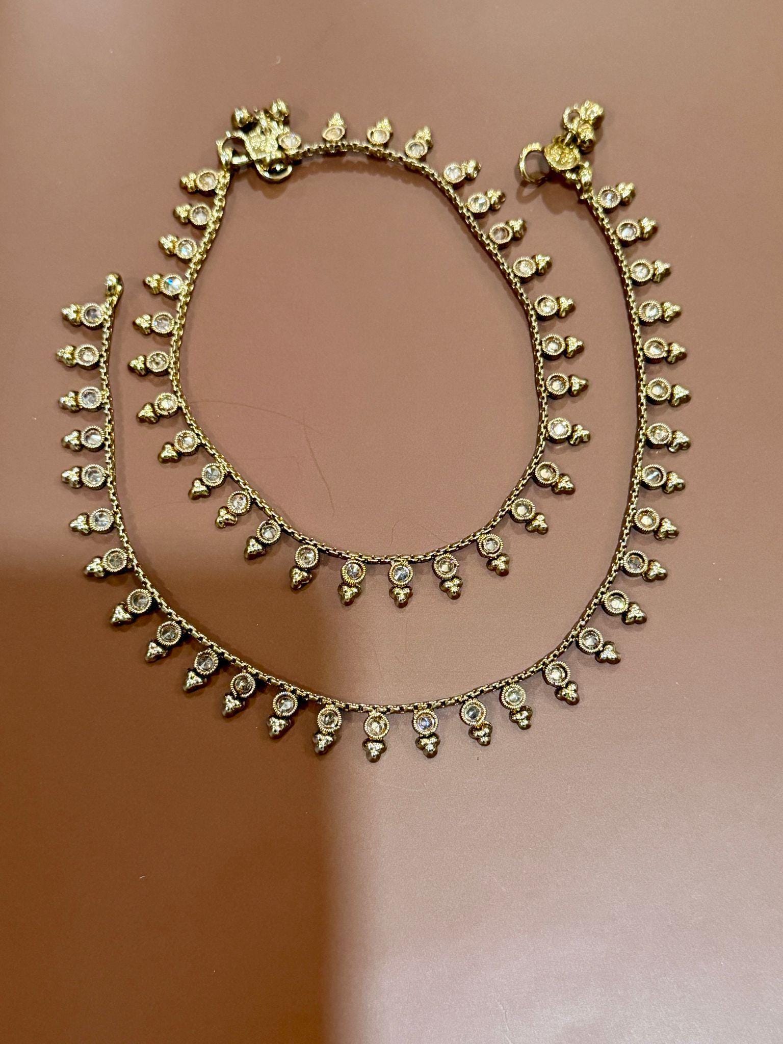 Gold Kundan Anklet Set | Indian Payal with CZ Stones | Bridal Foot Jewelry | Handmade Ethnic Anklets for Women | Traditional Jewelry - Image 3