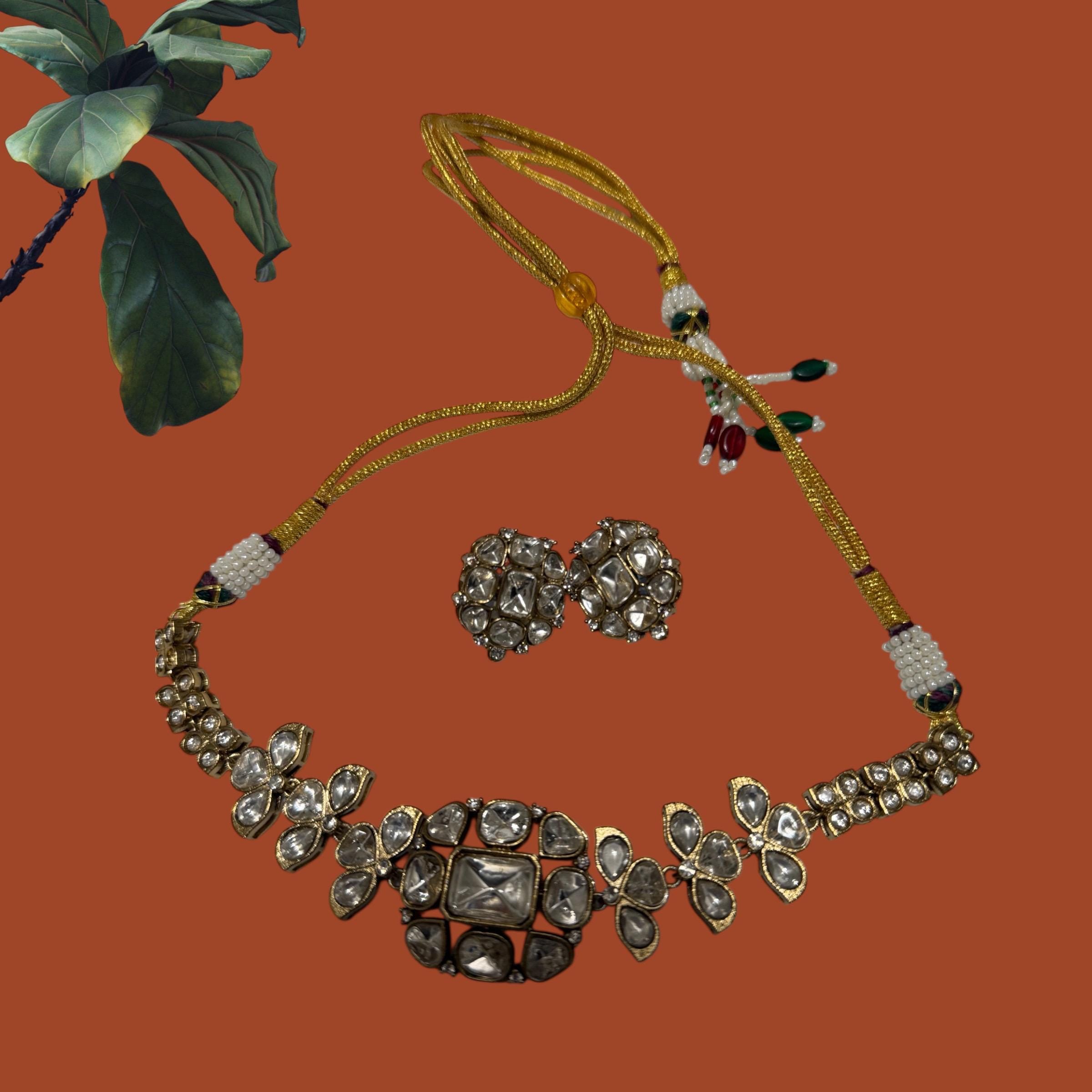 Bollywood Kundan polki Stone monzonite Necklace Set, Indian Bridal Jewelry - Image 2
