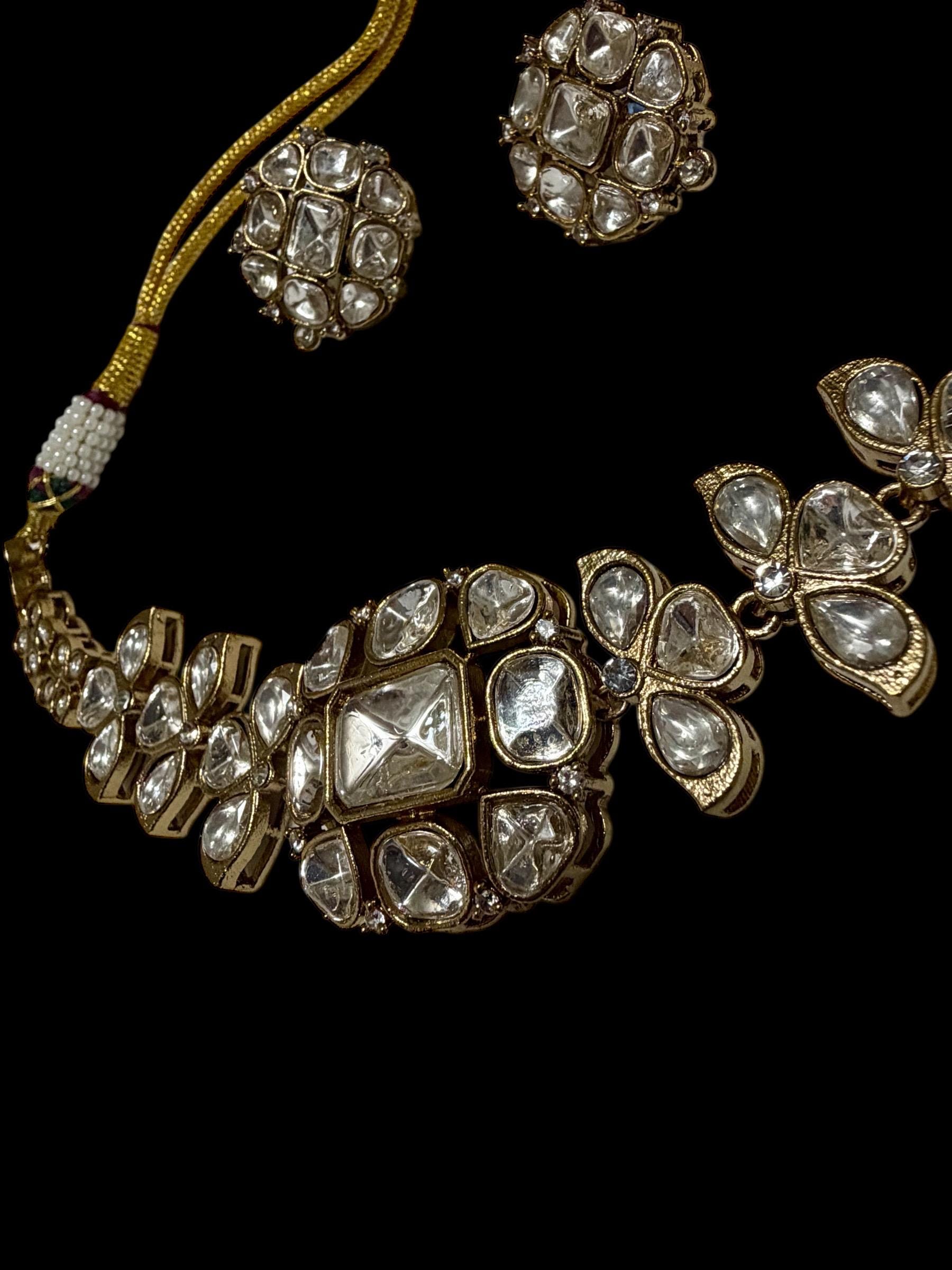 Bollywood Kundan polki Stone monzonite Necklace Set, Indian Bridal Jewelry - Image 3