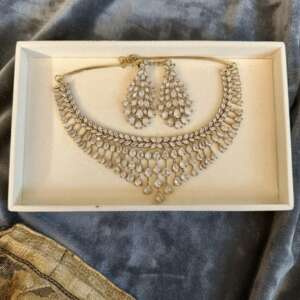 Ad stone Bridal Jewelry Set | Teardrop Choker Necklace & Statement Earrings | Wedding Jewelry Set for Bride