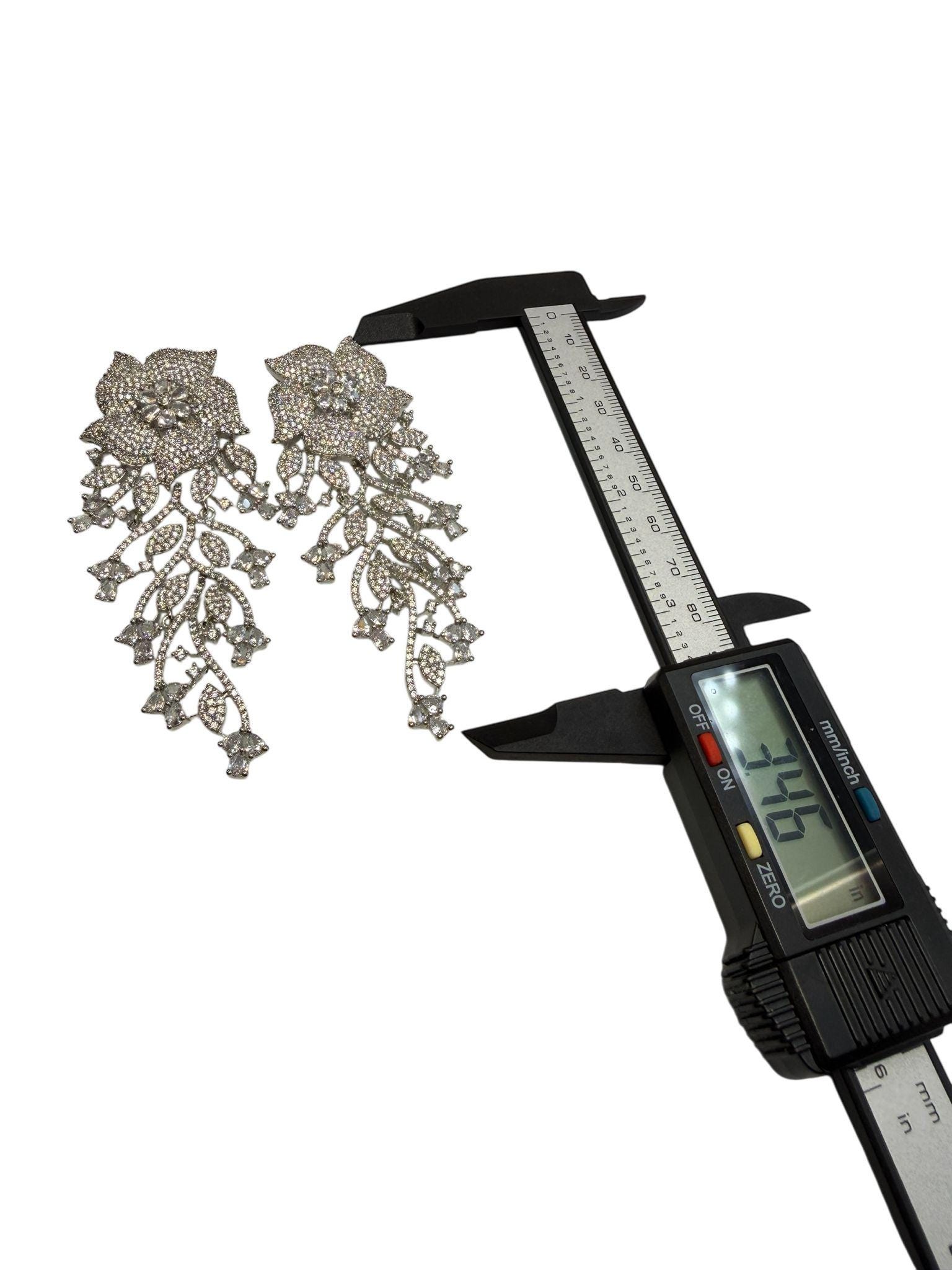 Silver Tone Floral Chandelier Earrings | Statement Bridal Drop Earrings for Wedding & Evening Wear - Image 2