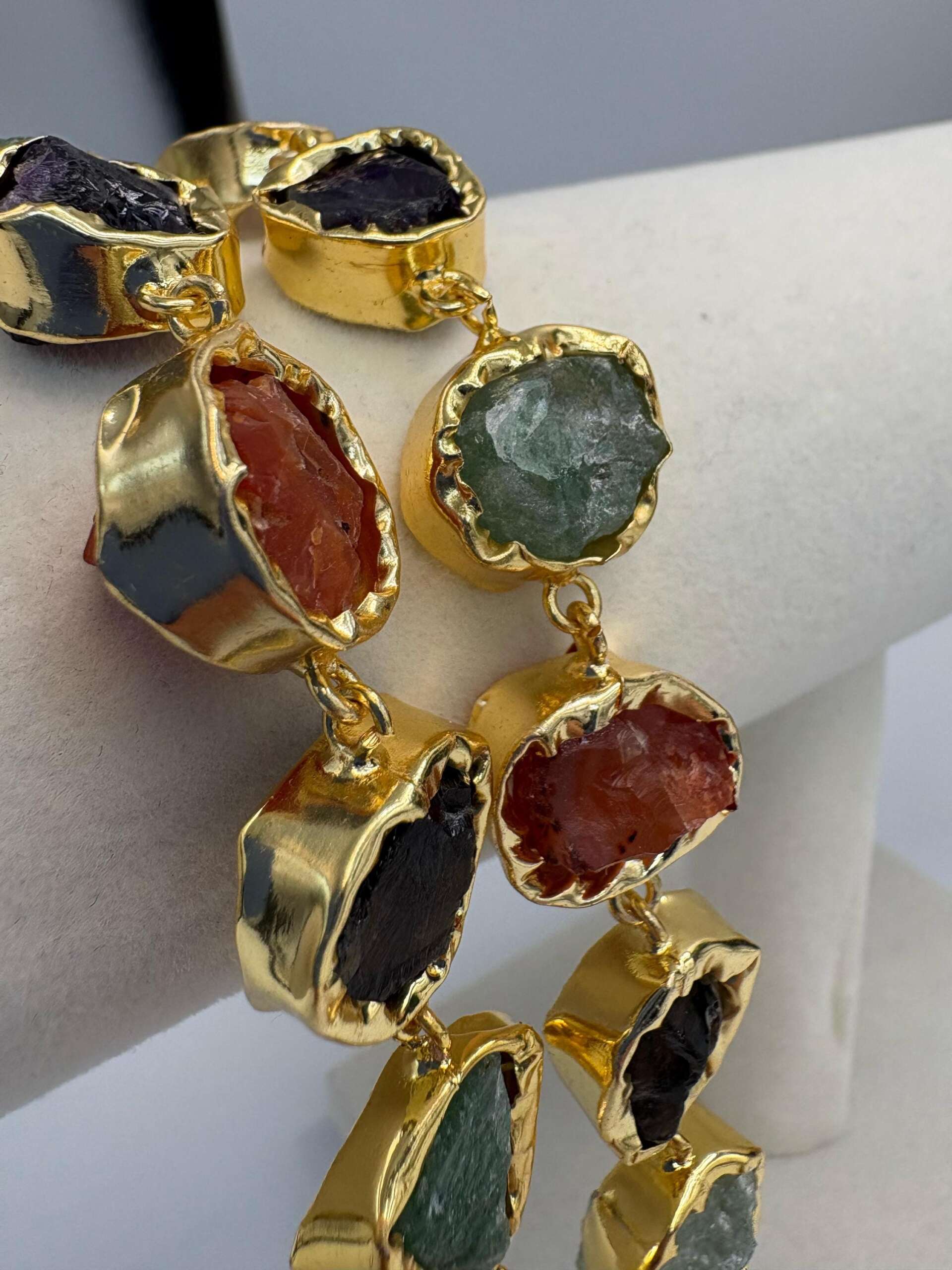 Raw natural Stone Bracelet • Handmade Multi Stone Gold Plated Bracelet • Organic Statement Bracelet • Toggle Clasp Jewelry - Image 3