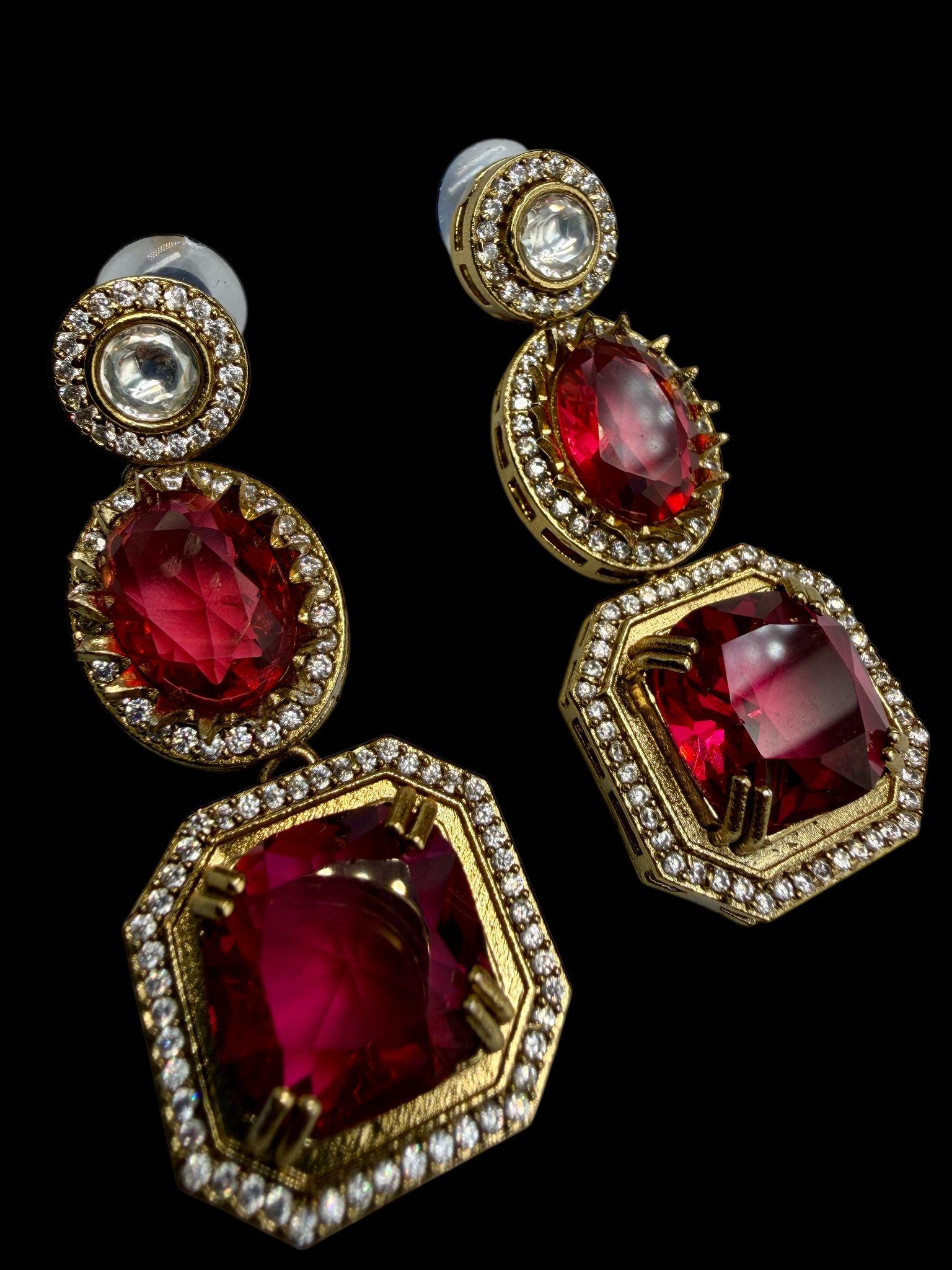 Red Statement Drop Earrings | Gold Tone Bridal Earrings | Luxury Indian Party Jewelry - Image 4