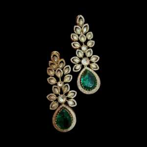 Emerald Green Kundan Earrings | Gold Tone Indian Bridal Jewelry