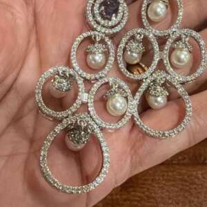 CZ Pearl Chandelier Earrings | Silver Bridal Statement Drop Jewelry