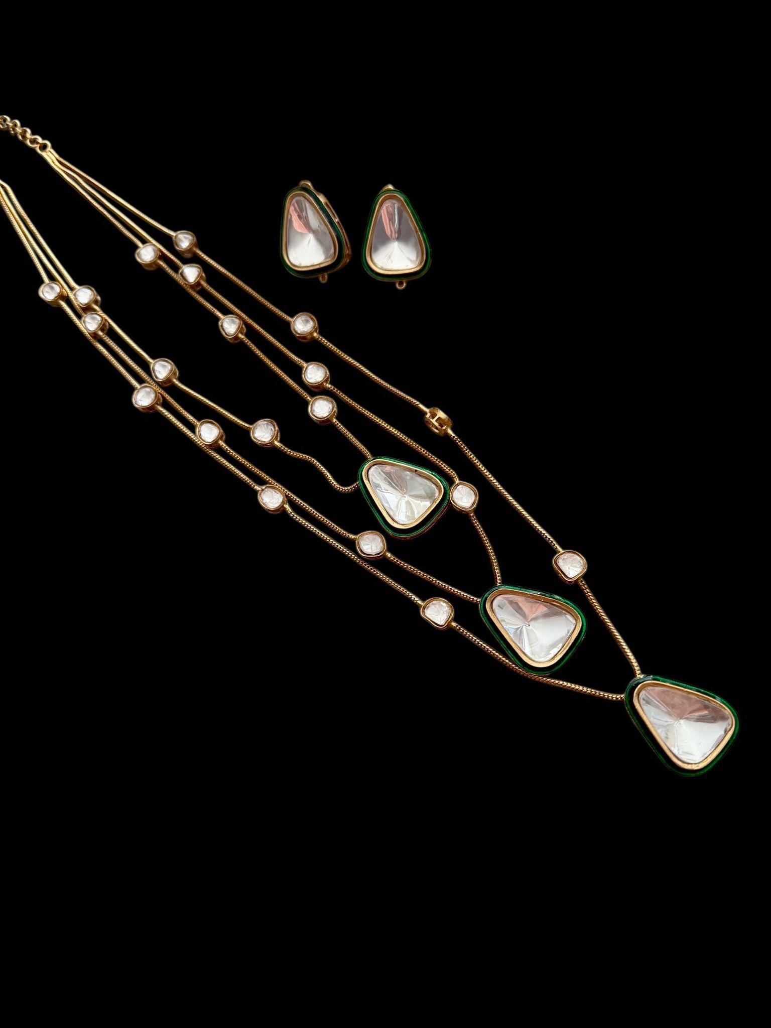 Kundan Necklace Set | Green Enamel, Gold Indian Jewelry - Image 3