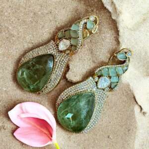 Light  Green Teardrop Earrings | Mughal-Inspired Stonework Drops | Luxe Evening Statement Jewelry