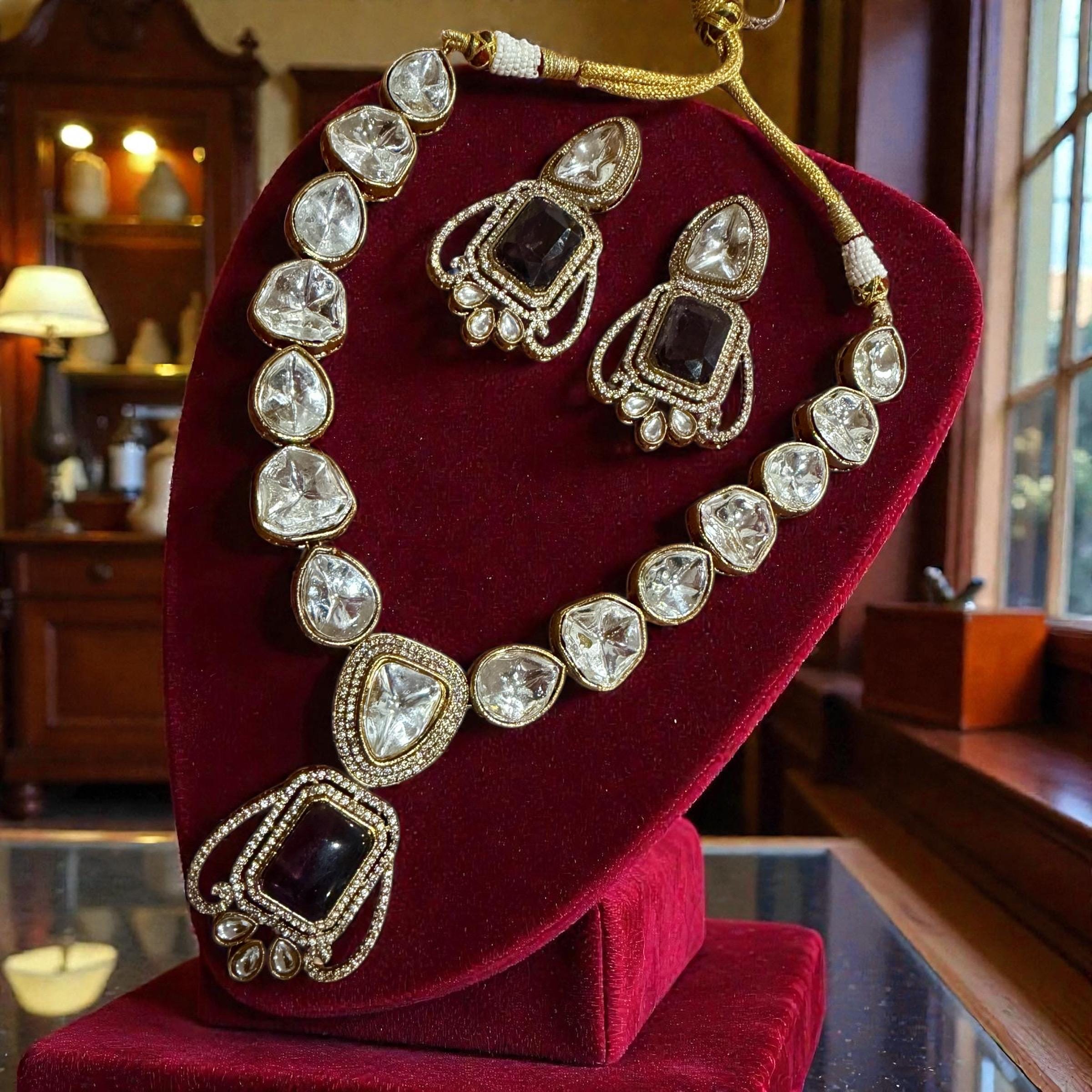 Bollywood Ethnic kundun set with purple stones - Image 2