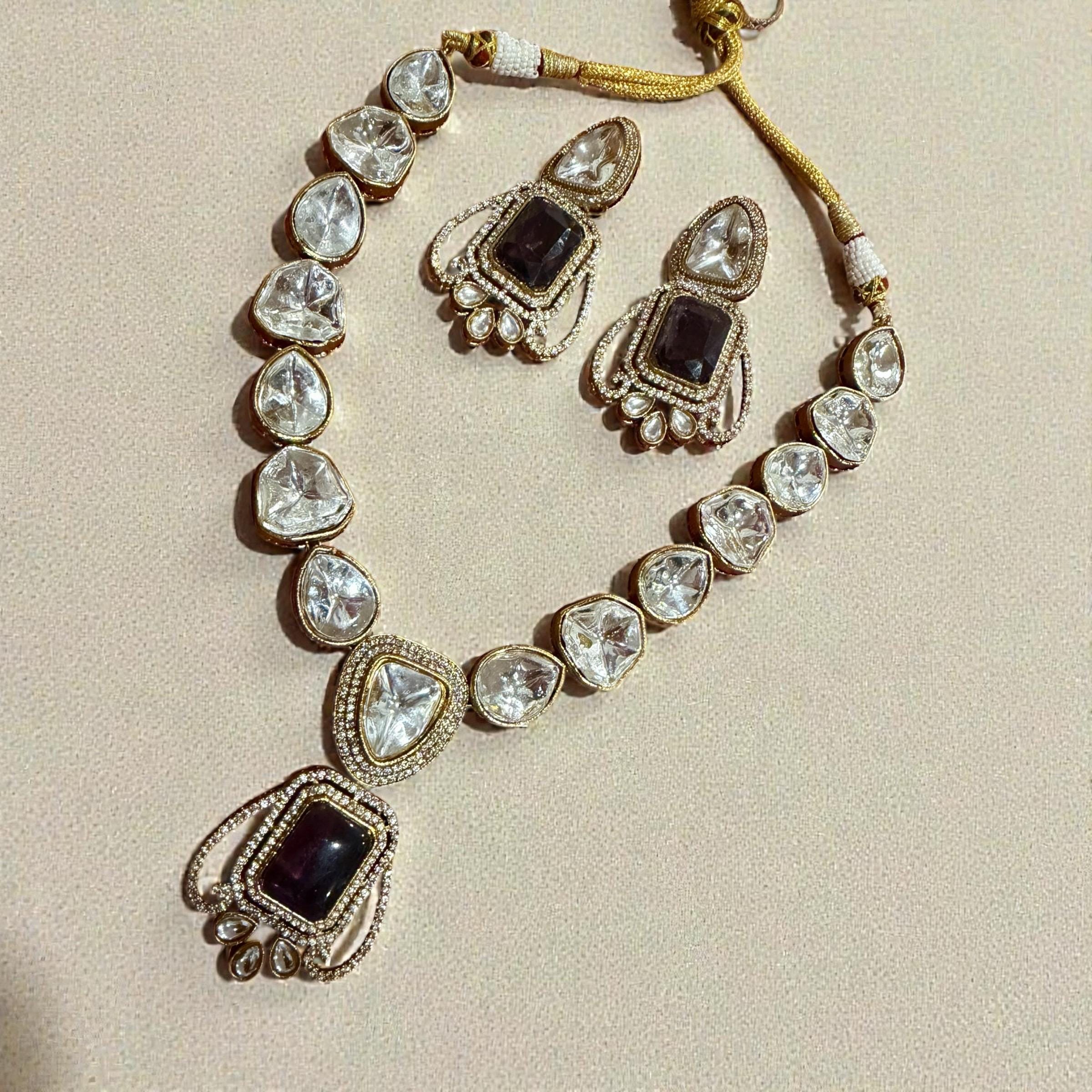 Bollywood Ethnic kundun set with purple stones - Image 3