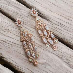 Rose Gold Floral Chandelier Earrings | Long CZ Bridal Statement Earrings | Wedding & Party Jewelry