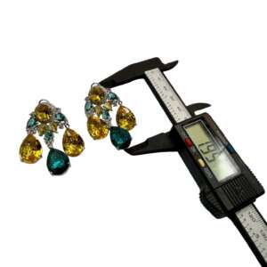 Multi Gemstone Drop Earrings with Yellow Citrine and Teal Quartz, Luxury Statement Jewelry
