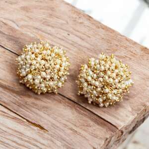 Pearl Cluster Stud Earrings | Handwoven Bridal Studs | Minimal Wedding & Festive Jewelry