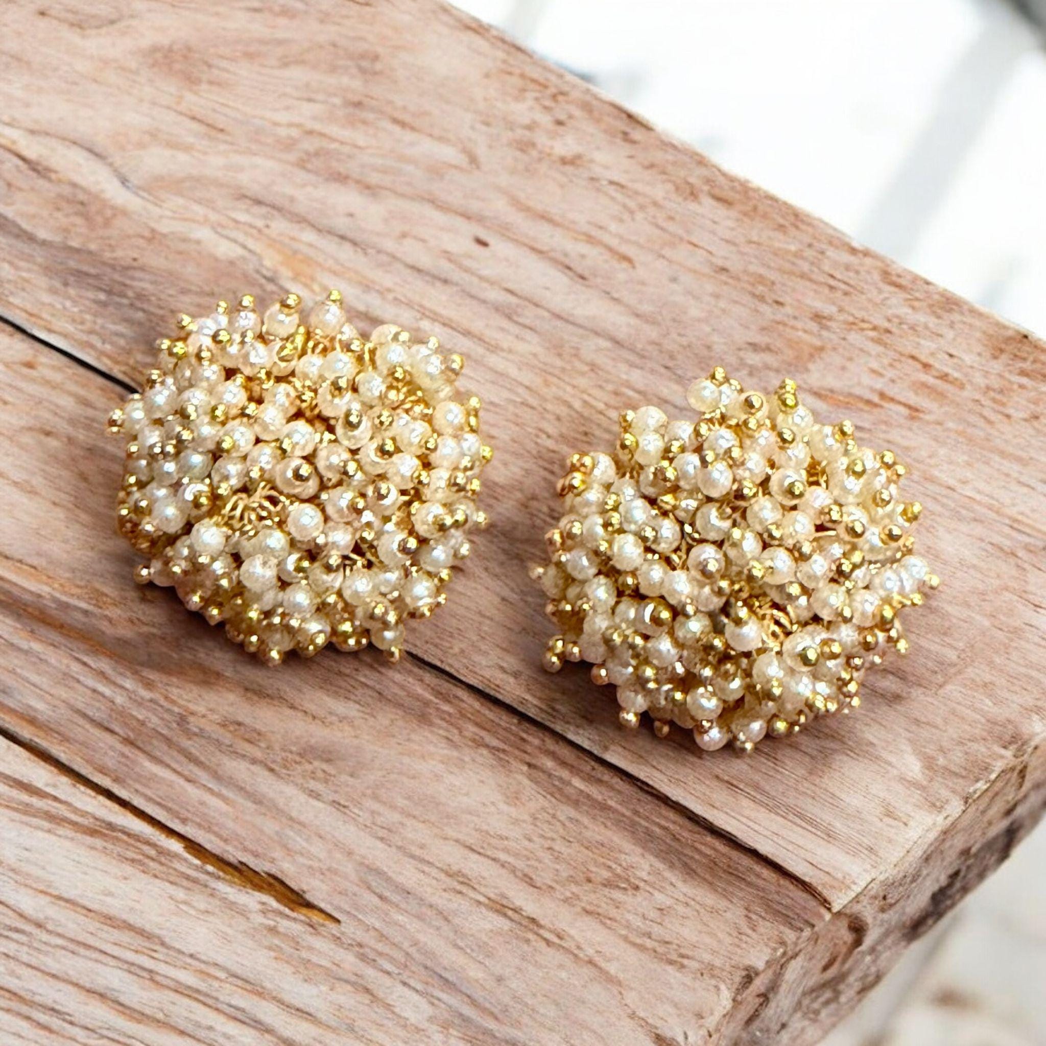 Pearl Cluster Stud Earrings | Handwoven Bridal Studs | Minimal Wedding & Festive Jewelry
