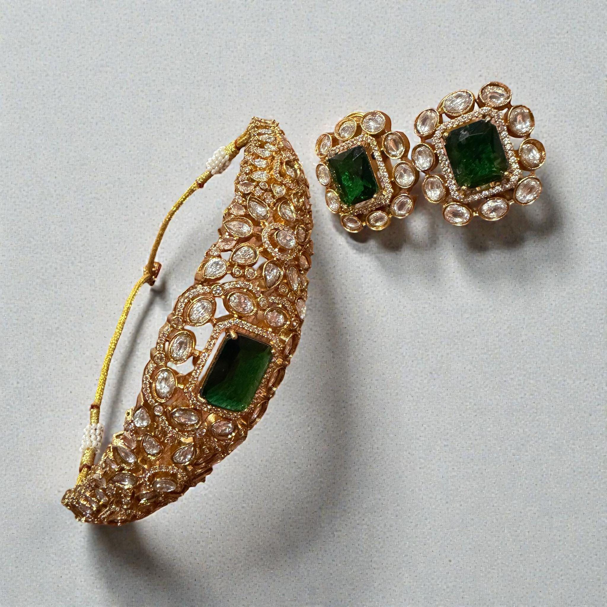 Regal Green monzonite Choker Set with Matching Stud Earrings | Vintage Bridal Statement Jewelry - Image 2