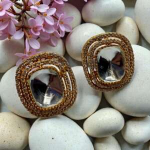 Oval Mirror Crystal Stud Earrings with Pavé Halo | Statement Bridal & Evening Earrings