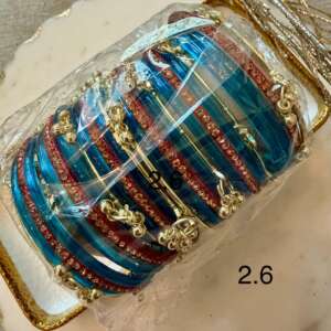 Royal Blue Bridal Bangle Set GOld Tone Crystal Chura Stack Indian Wedding Bangles