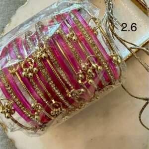Rani Pink Bridal Bangle Set GOld Tone Crystal Chura Bangles