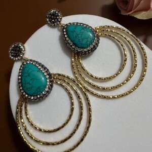Turquoise Hoop Statement Earrings Gold Circle Drop Earrings Boho Chic Gemstone Earrings