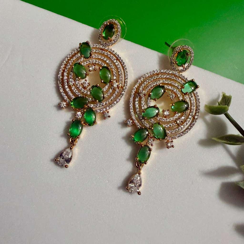 Emerald Green Statement Earrings Gold Spiral Drop Earrings Luxury Bridal Earrings Wedding - Image 2