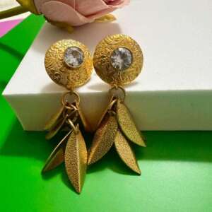 Gold Leaf Statement Earrings Vintage Boho Dangle Earrings Textured Gold Drop Earrings Bold Party Jewelry