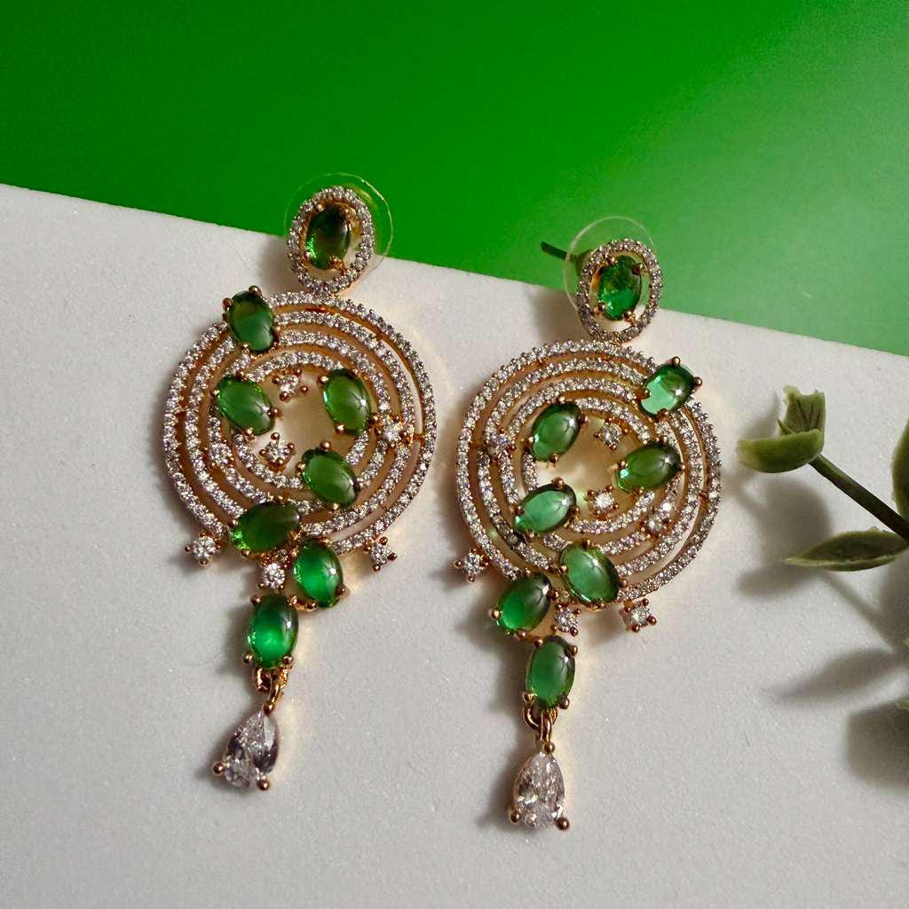 Emerald Green Statement Earrings Gold Spiral Drop Earrings Luxury Bridal Earrings Wedding - Image 3